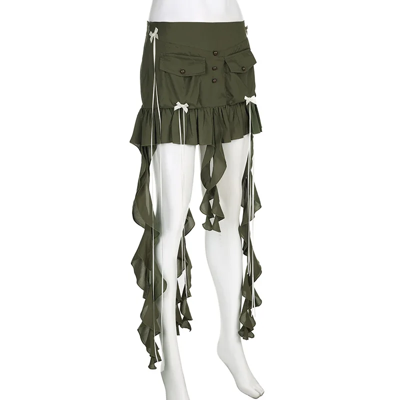 Ootddress Splice Folds Mini Skirt For Women Pocket High Waist Bnadage Skirts Womens 2025 Party Casual Lace Up Slim Skirts Ladies