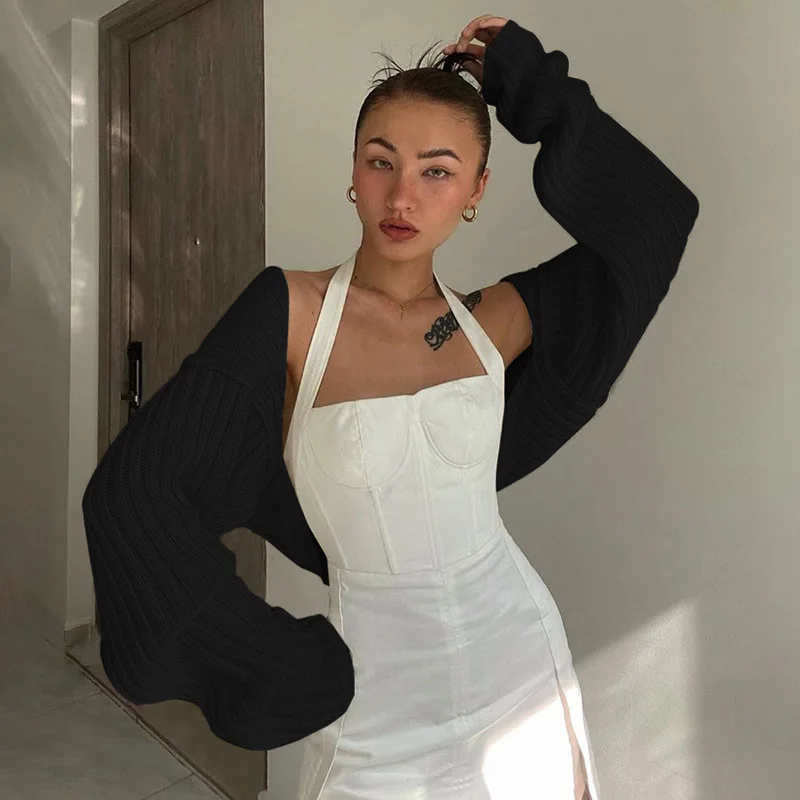 Ootddress White Women Sweater Shrugs Cropped Top Full Lantern Sleeve Knitwear Pullover Sexy Summer High Street Outwear 2025 Spring 24 Ootddress White Women Sweater Shrugs Cropped Top Full Lantern Sleeve Knitwear Pullover Sexy Summer High Street Outwear 2025 Spring
