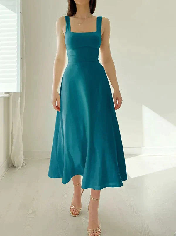 Scoop Neck Wide Strap Fit and Flare Maxi Dress