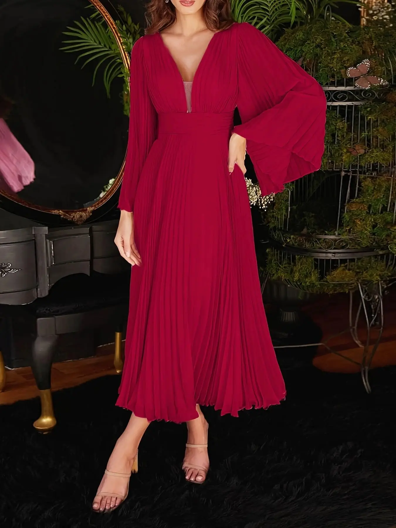 New Deep V-neck Bell Sleeves Sexy Backless Evening Dress Fashion Slim Long-sleeved Dress Solid Elegant Long Dresses for Women 6 New Deep V-neck Bell Sleeves Sexy Backless Evening Dress Fashion Slim Long-sleeved Dress Solid Elegant Long Dresses for Women