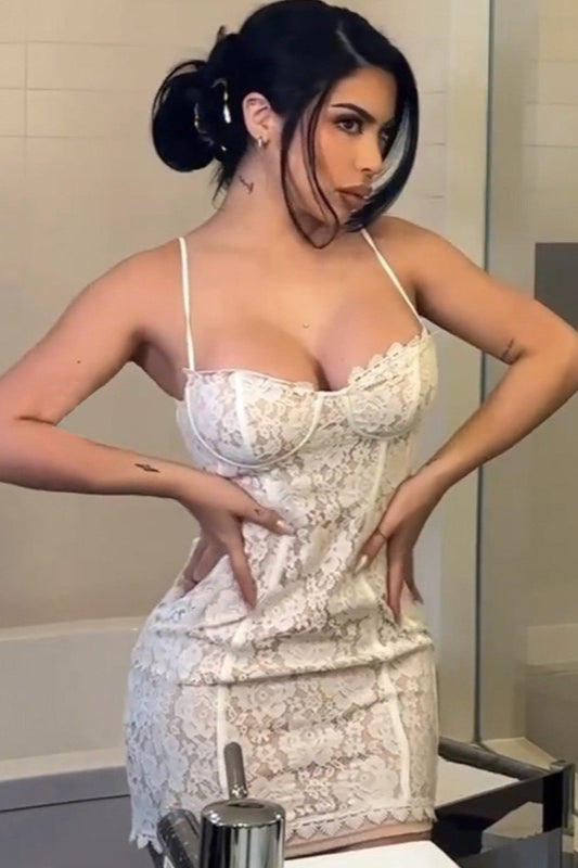 Lace Bustier Sweetheart Spaghetti Strap Corset Bodice Mini Dress