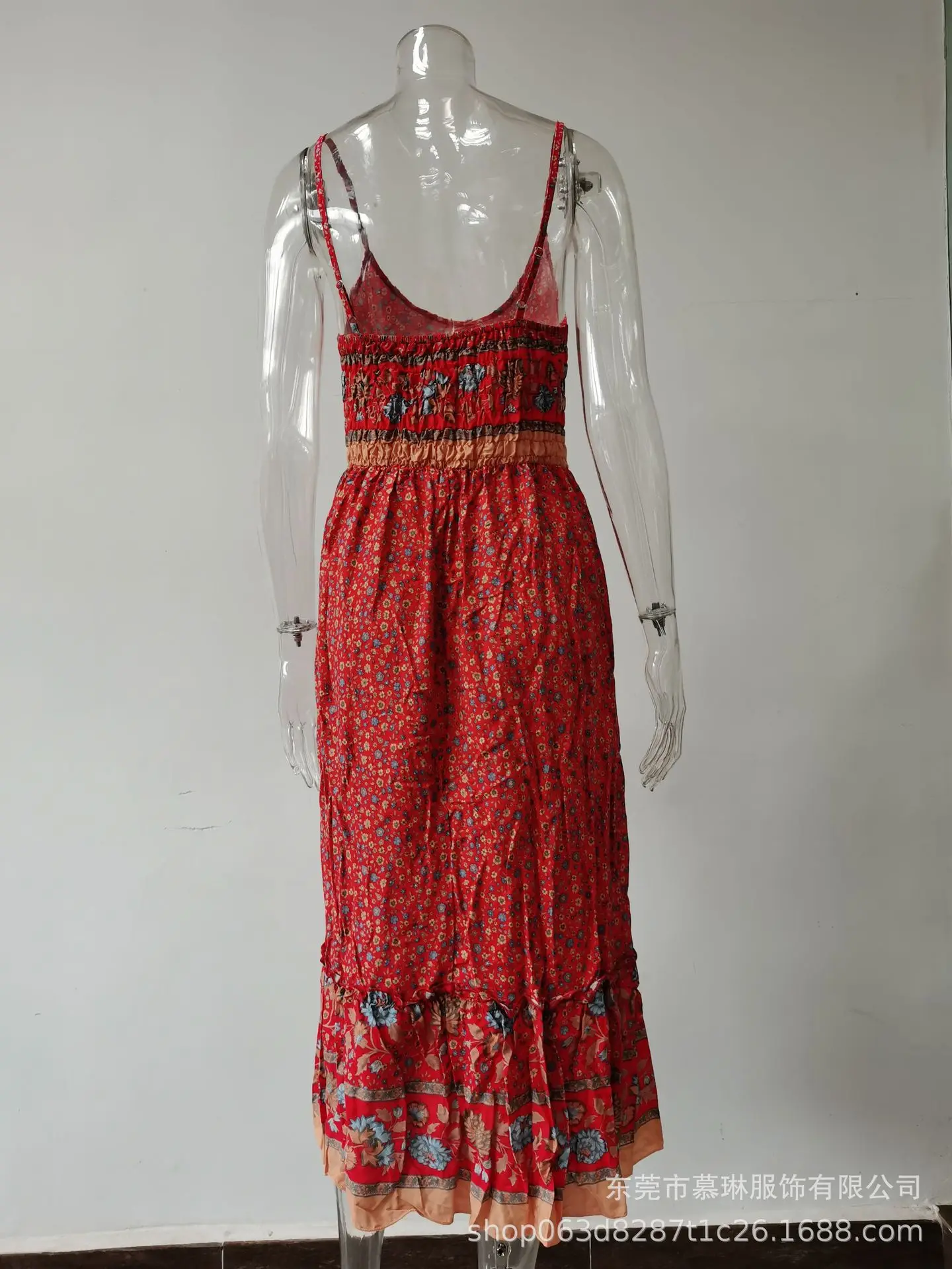Bohemian Floral Spaghetti Strap Dresses Women Sexy V-neck Backless Casual Beach Vacation Long Dress Female Vestidos Summer New 8 undefined