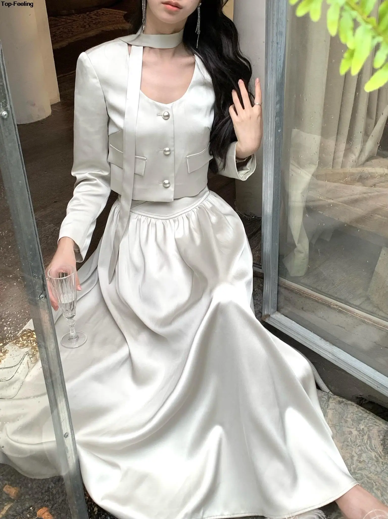Autumn New Elegant Skirt 2 Piece Sets for Women's Korean Fashion Button Blazer High Waist A-line Skirts Suit Y2k Outfits Clothes 12 Autumn New Elegant Skirt 2 Piece Sets for Women's Korean Fashion Button Blazer High Waist A-line Skirts Suit Y2k Outfits Clothes