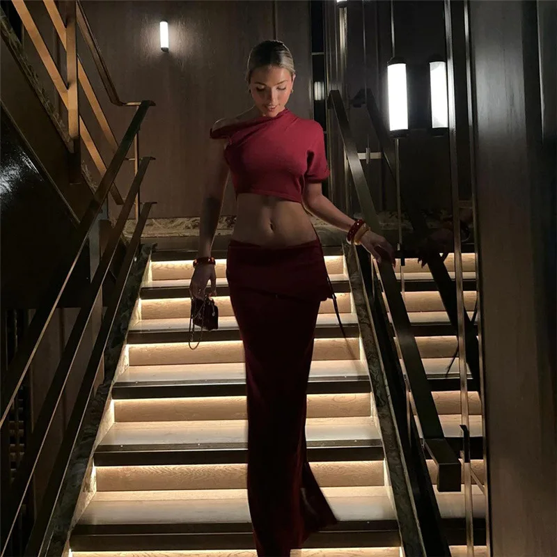 Ootddress Bandage Maxi Skirt 2 Piece Sets Womens Outfits Sexy Slim Tank Tops Lady Party Bodycon Long Elegant Dress Sets Womens 2025