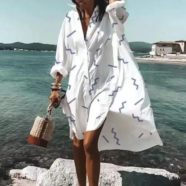 Color Flowers Printed Shirts Dresses Women Fashion Temperament Commuting Loose Midi Shirts Dress Lady Vestidos Spring Summer New 13 Color Flowers Printed Shirts Dresses Women Fashion Temperament Commuting Loose Midi Shirts Dress Lady Vestidos Spring Summer New