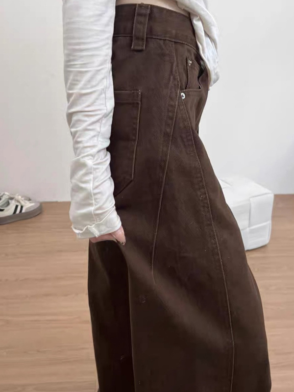 Melard Brown Curved Knife Boyfriend Jeans