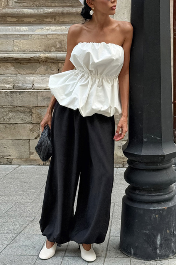Solid Color Sleeveless Off-shoulder Elastic Waist Strapless Top