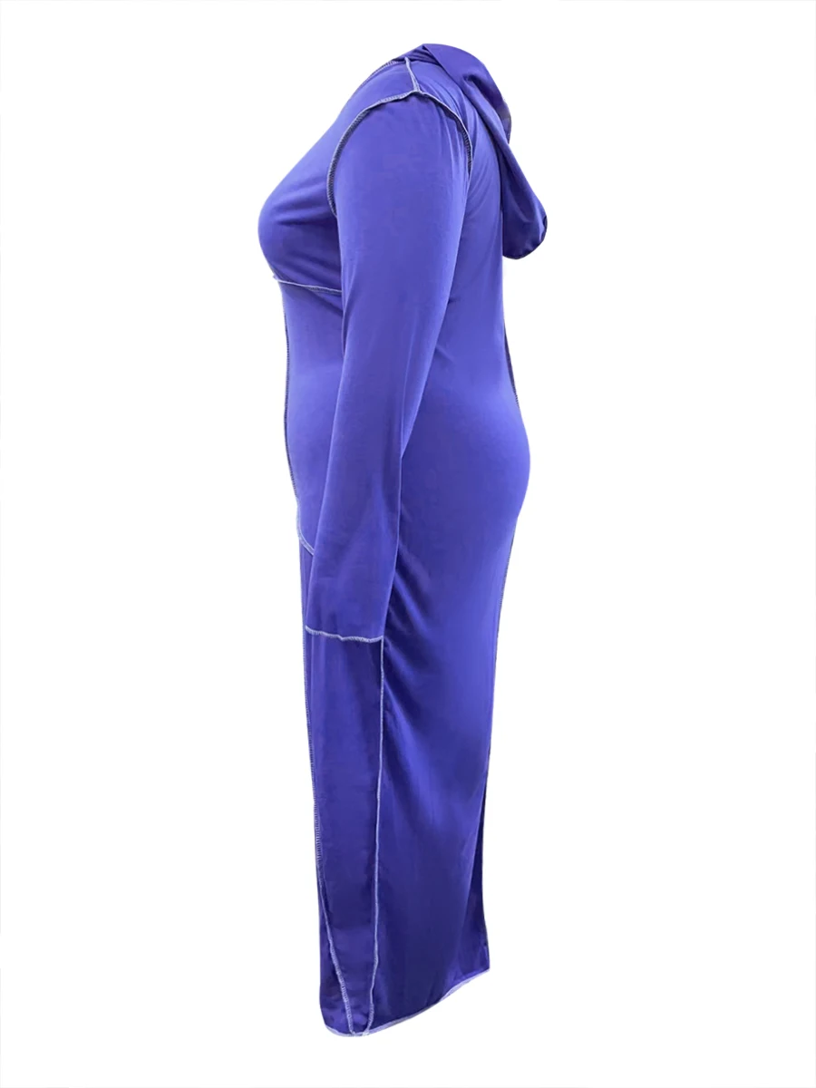 Plus Size Lady Sexy Women’s Autumn Winter Dress Hooded Collar Striped Bodycon Elegant Black Long Sleeve Sweat Dresses