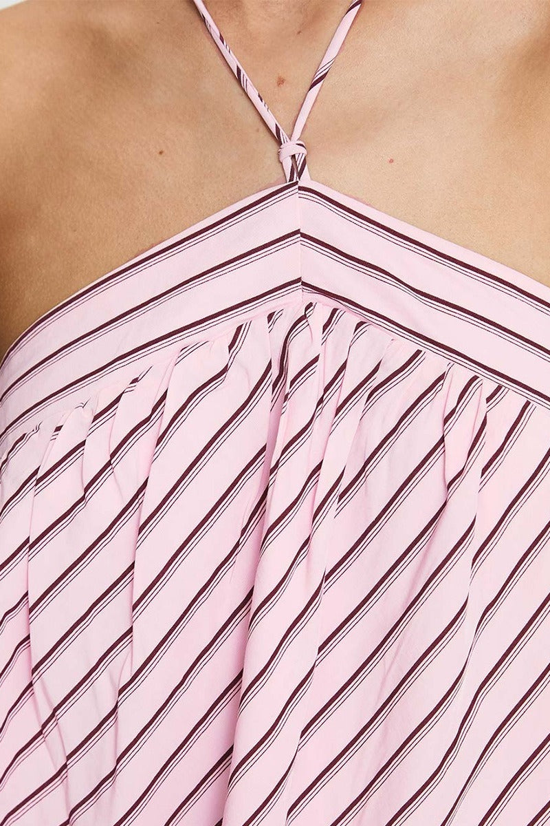 Diagonal Stripe Halter Backless Trapeze Mini Dress