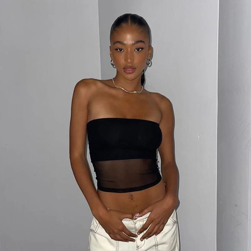 Mesh Corset Black Y2K Tops Women Transparent Crop Top Stretch Tube Top Sexy Cami Tops Summer Streetwear 6 Mesh Corset Black Y2K Tops Women Transparent Crop Top Stretch Tube Top Sexy Cami Tops Summer Streetwear