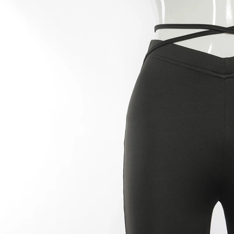 Y2k Flare Pants E Girl Style Sexy Strechy Trousers Women Lace Up V Waist Low Rise Harajuku Black Pants