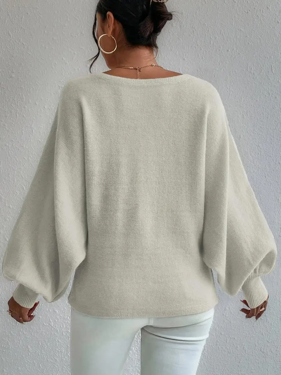 Ootddress Off Shoulder Sweater For Women Batwing Sleeve Pullover Knit Loose Jumper Tops Art Printed Spring New Oversized Sweaters