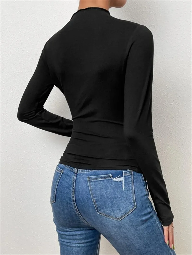 Ootddress Solid Casual Pleated T-shirt For Women Patchwork Long Sleeve High Waist Inner Ruffled Crop top Ladies Vintage Y2k Top Tee 18 Ootddress Solid Casual Pleated T-shirt For Women Patchwork Long Sleeve High Waist Inner Ruffled Crop top Ladies Vintage Y2k Top Tee