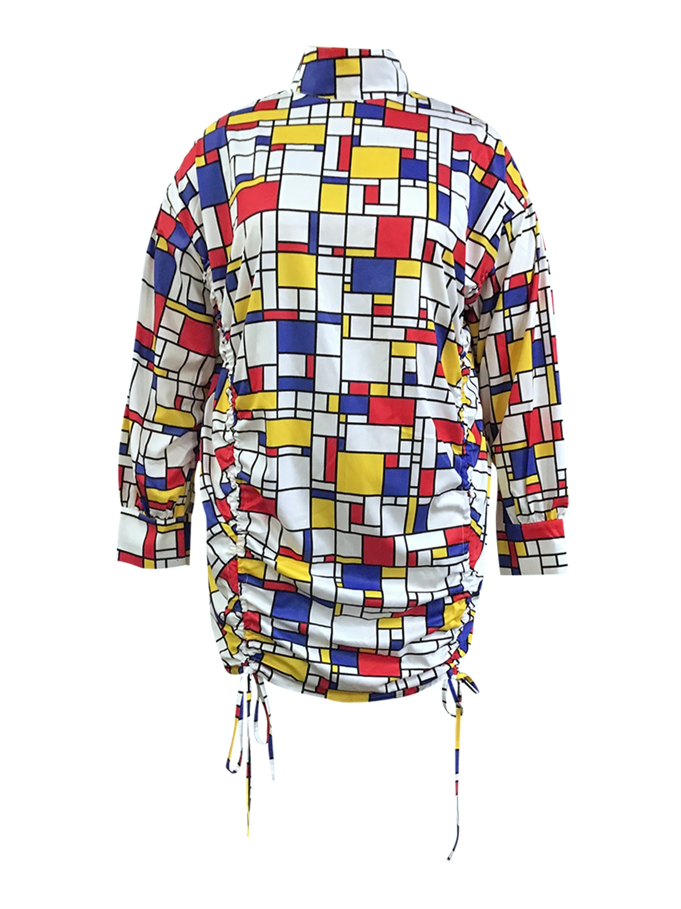 Plus Size Half Turtleneck Fold Design Shirt Dress Lantern Sleeve Loose Mock Neck Straight Drawstring Women's Dress