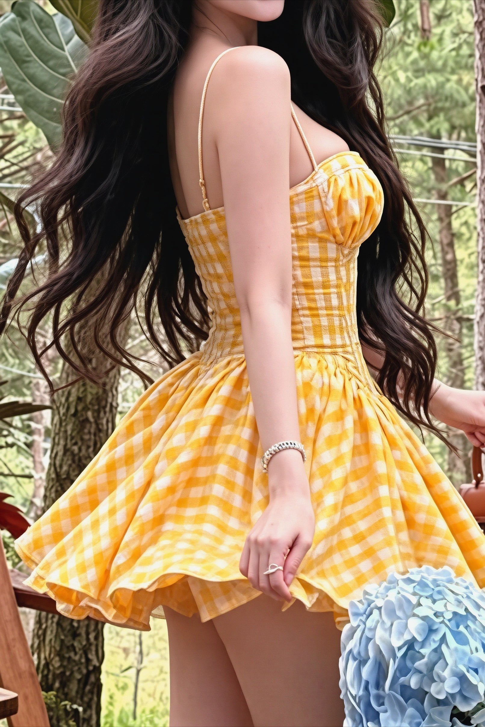 Gingham Corset-Boned Ruched Bust Flared Skater Mini Dress