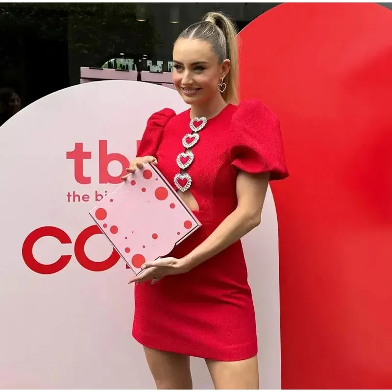 Fashion Puff Sleeve Bow Mini Dress For Women 2025 Spring Summer Solid High-waist Short Dresses Female Elegant Chic Party Looks
