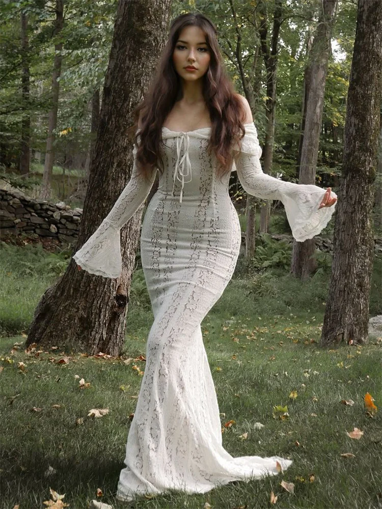 Ootddress Autumn Lace Off-Shoulder Long Dress For Women See-Through Printed Lace-Up High Waist Luxury Female Elegant Party Dress New 36 Ootddress Autumn Lace Off-Shoulder Long Dress For Women See-Through Printed Lace-Up High Waist Luxury Female Elegant Party Dress New