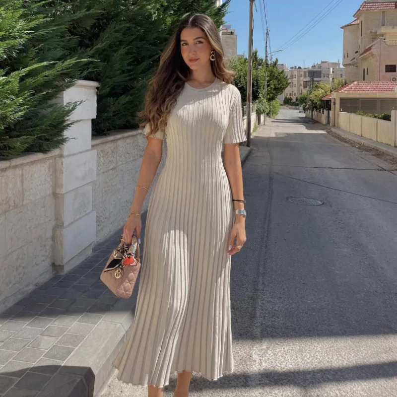 Ootddress Ribbed Short Sleeve Casual Maxi Dress Knitwear Lace-Up High Waist Solid Patchwork Dress Autumn Female Knit Dress New 7 Ootddress Ribbed Short Sleeve Casual Maxi Dress Knitwear Lace-Up High Waist Solid Patchwork Dress Autumn Female Knit Dress New