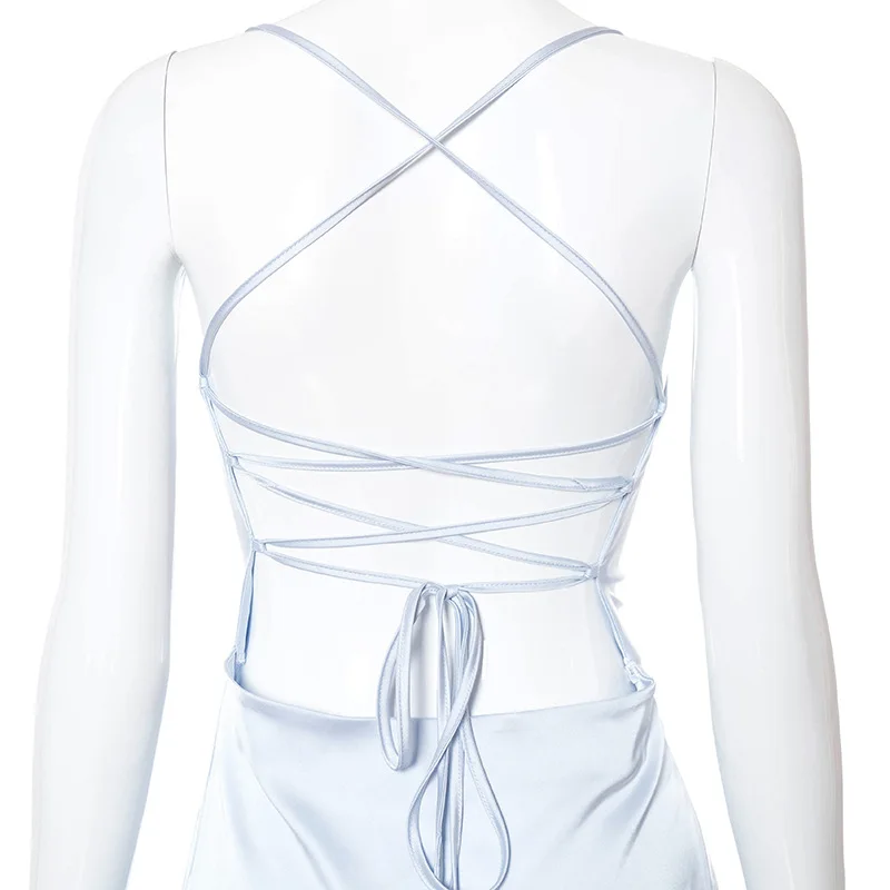 Ootddress New Spaghetti Straps Mini Satin Dress Women 2025 Summer Backless Low Cut Sexy Dresses Ladies Club Wear Party Sundresses