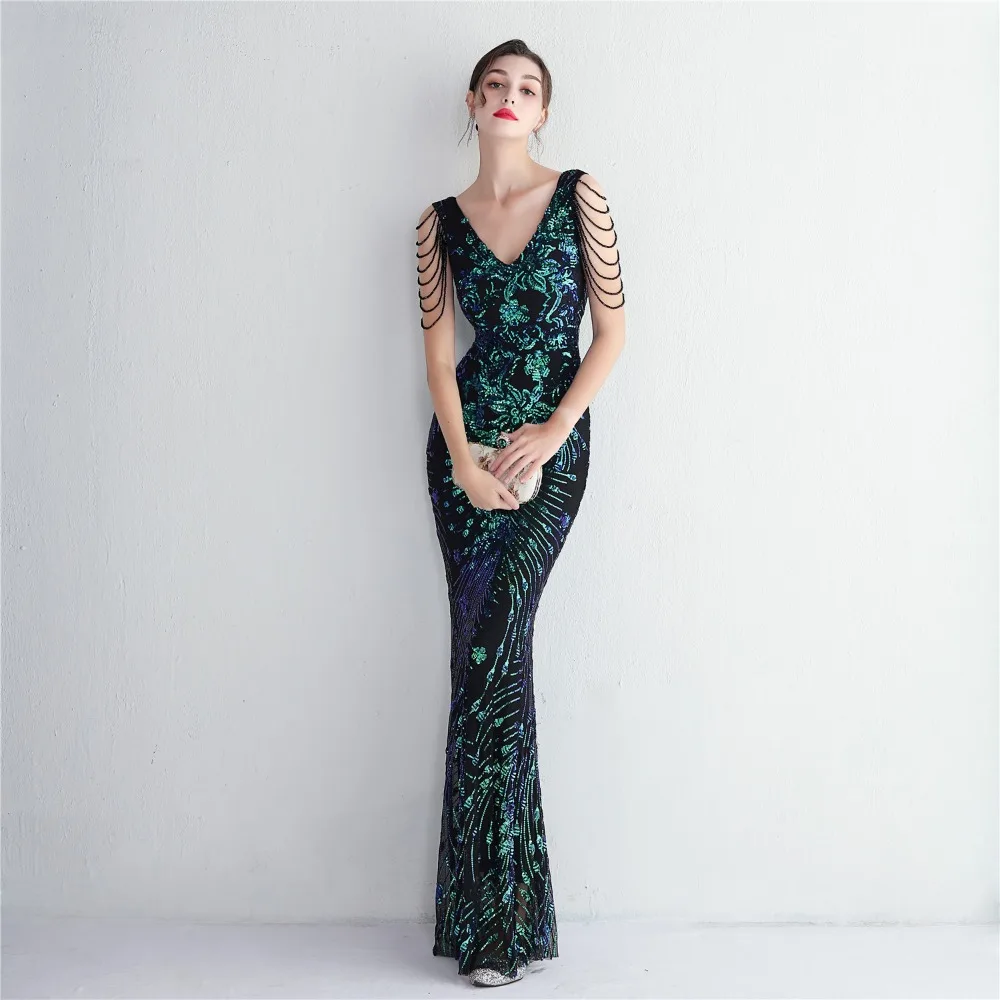 Sexy V-neck Sleeveless Dress with Stones and Crystals Fashion Sequins Tassel Elegant Women Party Dresses High Waisted Long Dress 40 103A0948.jpg
