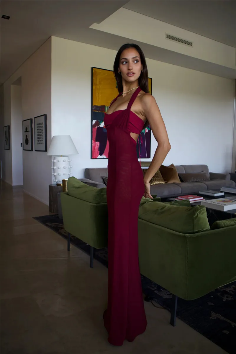 Ootddress Elegant Backless Sexy Maxi Dress For Women Fashion Lace-up Sleeveless Bodycon Club Party Evening Long Dress New