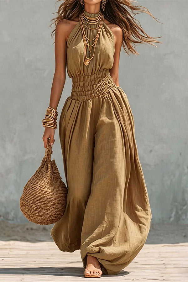 Flowy Smocked Waist Wide-Leg Palazzo Romper