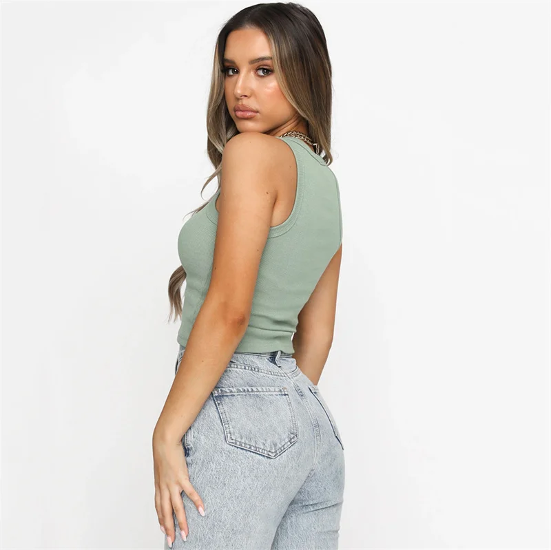 Ootddress Summer Cotton Sleeveless Vest For Women White Top Knit Ribbed Casual Tank Tops Female High Streetwear Cropped Top Camis