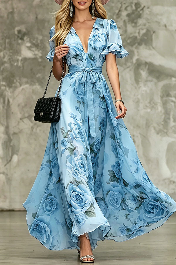 Romantic Ruffle Sleeve Flowy  Dress