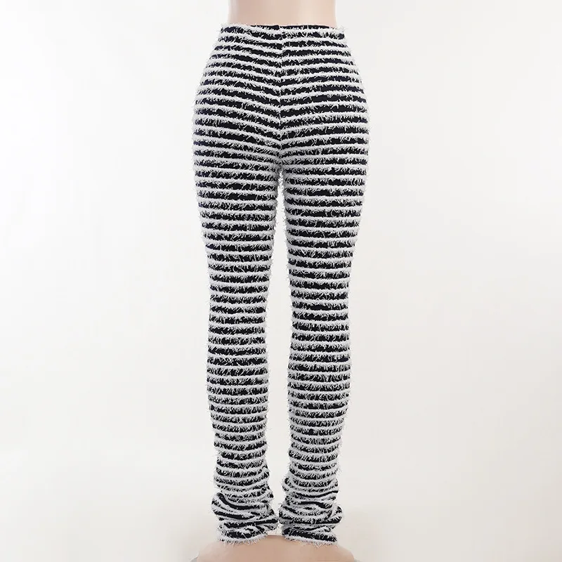 Ootddress New Stacked Leggings Pants Ladies Casual Contrast Color Black And White Sweatpants Y2k Streetwear Hem Flare Women's Pants