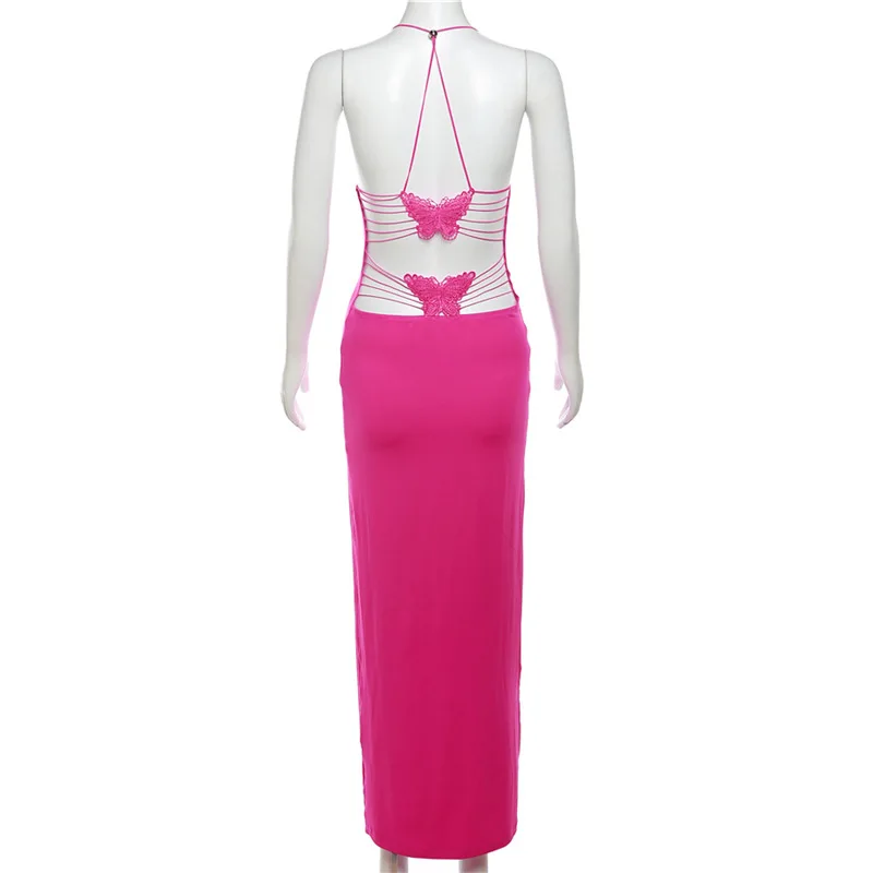 Ootddress Backless Maxi Dress For Women Slim Sexy Butterfly Bodycon Slim Sheath Dress Women's Club Deep V Neck Dresses Woman 2025