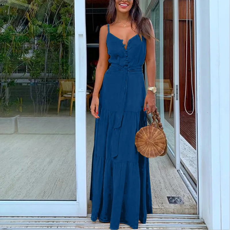Summer Spaghetti Strap Long Dress Bohemian Style Casual Vacation Maxi Beach Dresses For Women Fashion Elegant Lady Robe Vestidos 10 undefined
