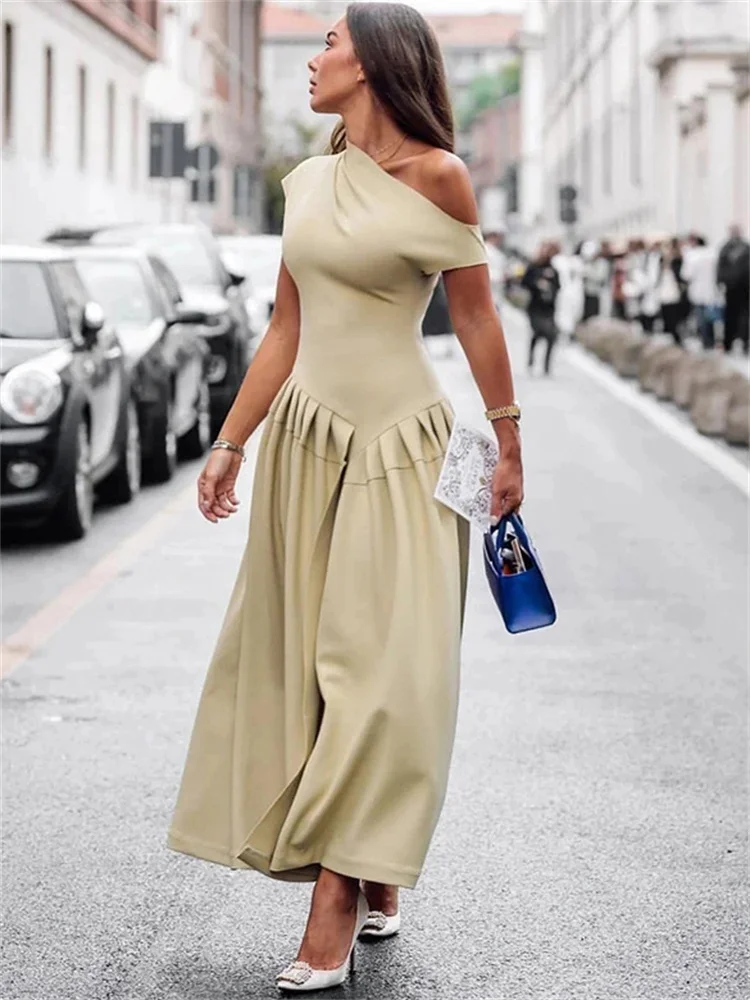 Ootddress Black Off-Shoulder Autumn Long Dress For Women High Waist Patchwork Slim Sexy One-Shoulder Party Dress Female Maxi Dress