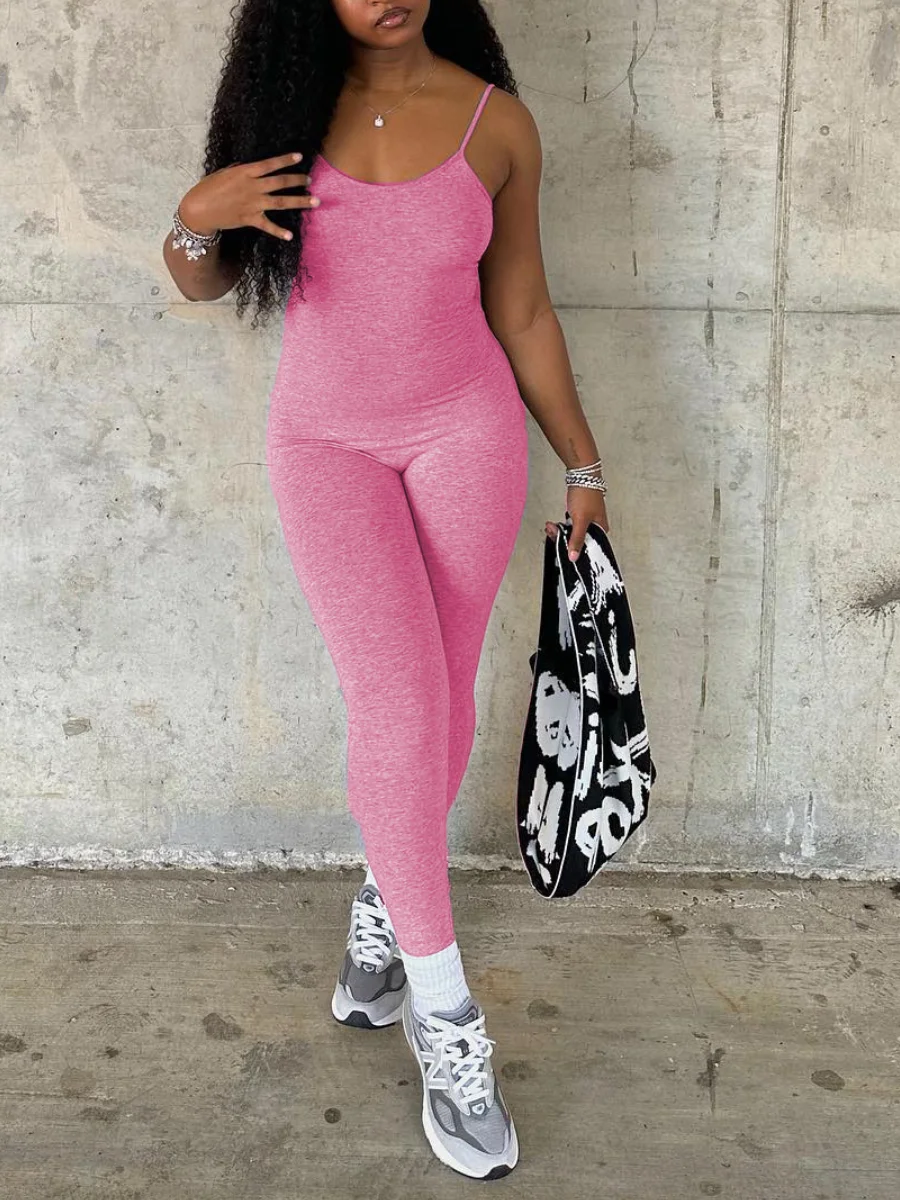 SXY Cami Skinny Jumpsuit U Neck Sleeveless Solid Sheath Body-shaping Stretchy Simple Bodysuits Long Romper for Women - Sleeveless Solid Sheath Body-shaping Stretchy Simple Bodysuits Long Romper for Women