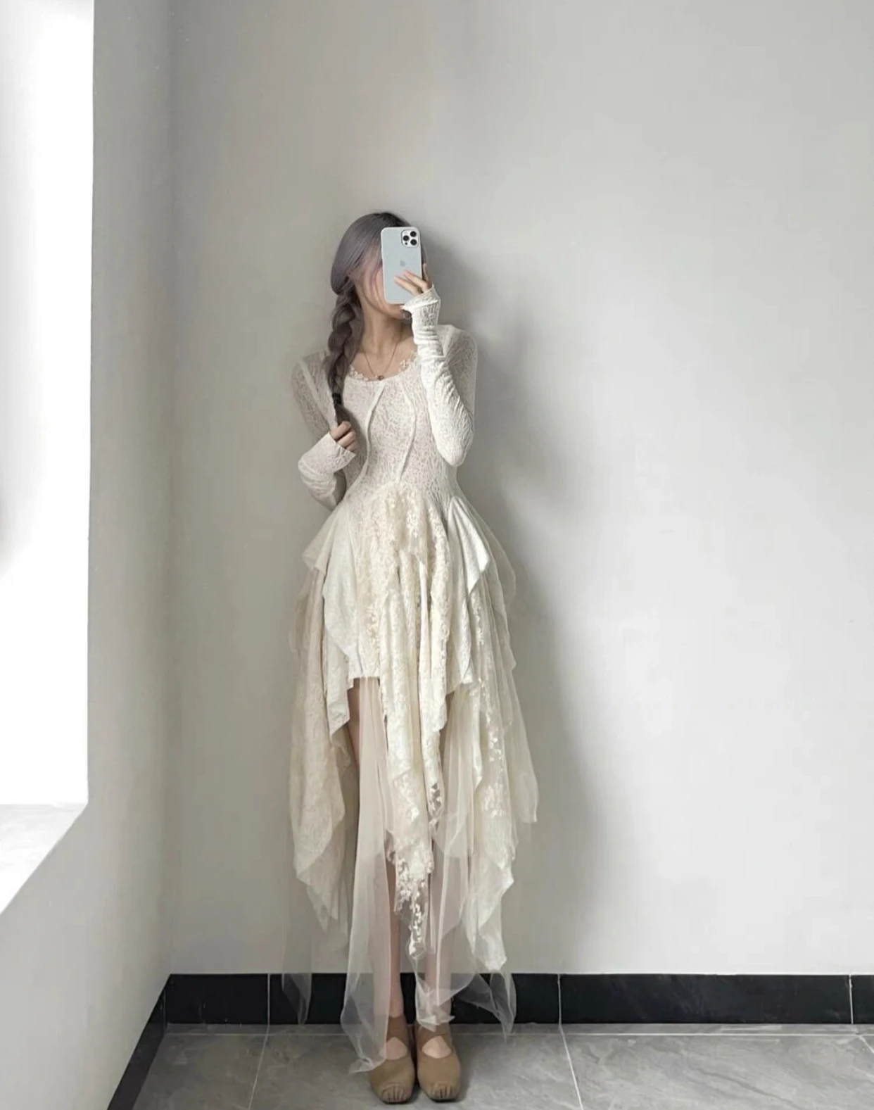 French Vintage Elegant Lace Dress Women 2025 Spring Summer New Irregular Splicing Long Bridesmaid Evening Party Dress Prom Robe