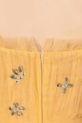 Yellow Spaghetti Strap Ruched Bodycon Mini Dress