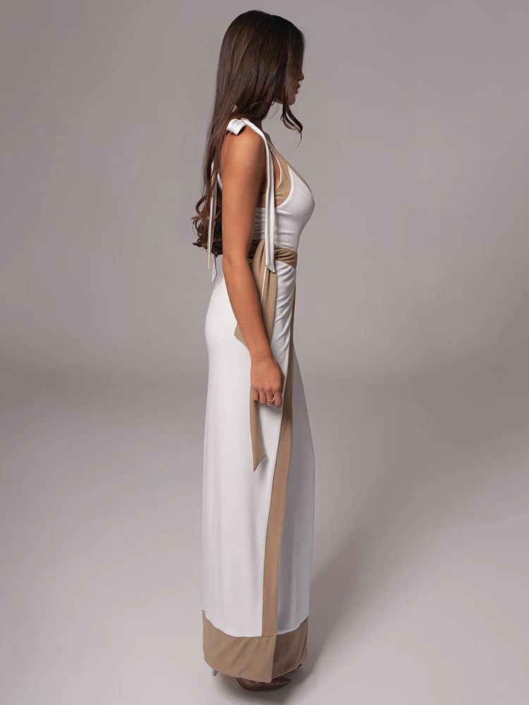 首图5.jpg Sexy Sleeveless Deep V Tight Bobysuit Top Skirt Two-piece Set Women Patchwork Elegant Party Autumn Winter New Set 2025