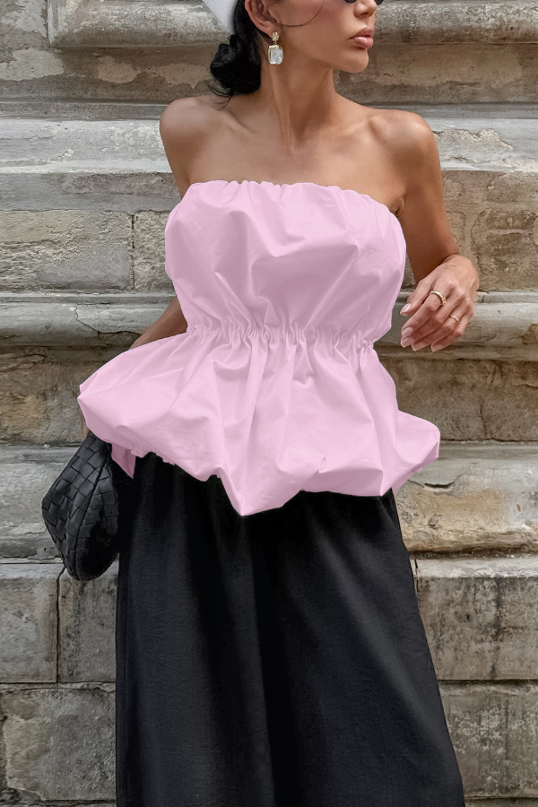 Solid Color Sleeveless Off-shoulder Elastic Waist Strapless Top