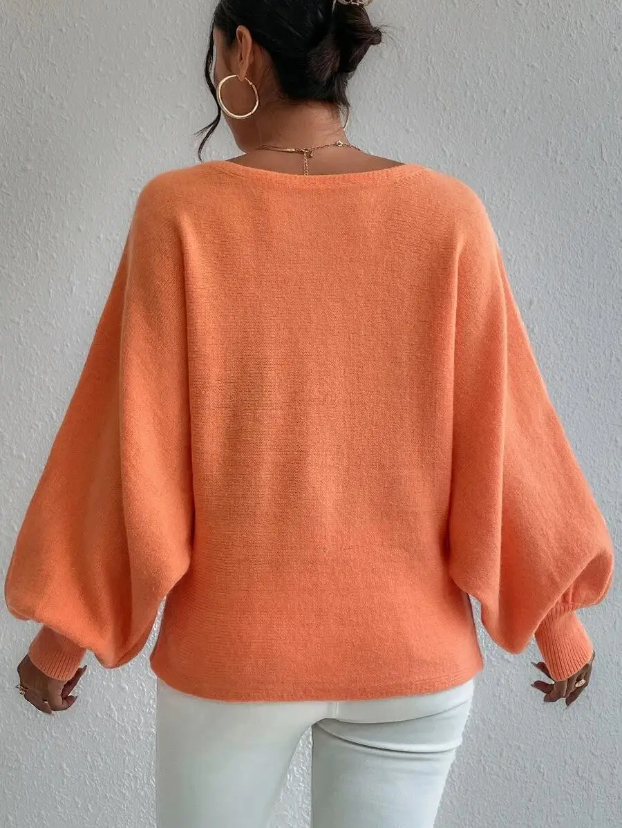 Ootddress Off Shoulder Sweater For Women Batwing Sleeve Pullover Knit Loose Jumper Tops Art Printed Spring New Oversized Sweaters
