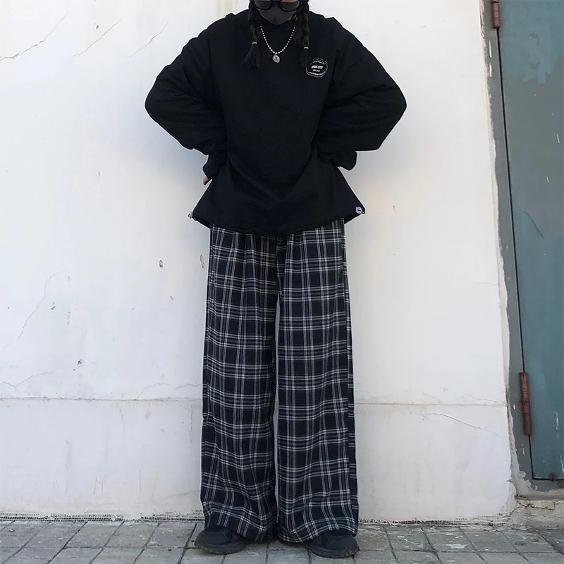 Oversize Pants Women Sweatpants Summer Fashion Black Plaid Casual Pants Elastic Waist Casual Pockets Student Unisex Trousers 7 Oversize Pants Women Sweatpants Summer Fashion Black Plaid Casual Pants Elastic Waist Casual Pockets Student Unisex Trousers