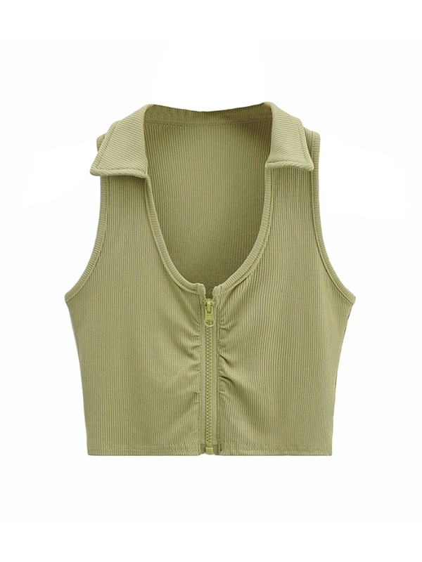 Zip Up Ribbed Cropped Tank Top