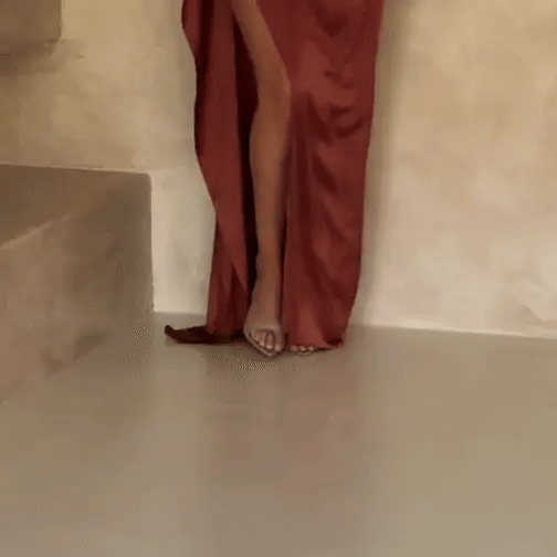 Satin One-Shoulder Ruched Thigh Slit Column Maxi Gown