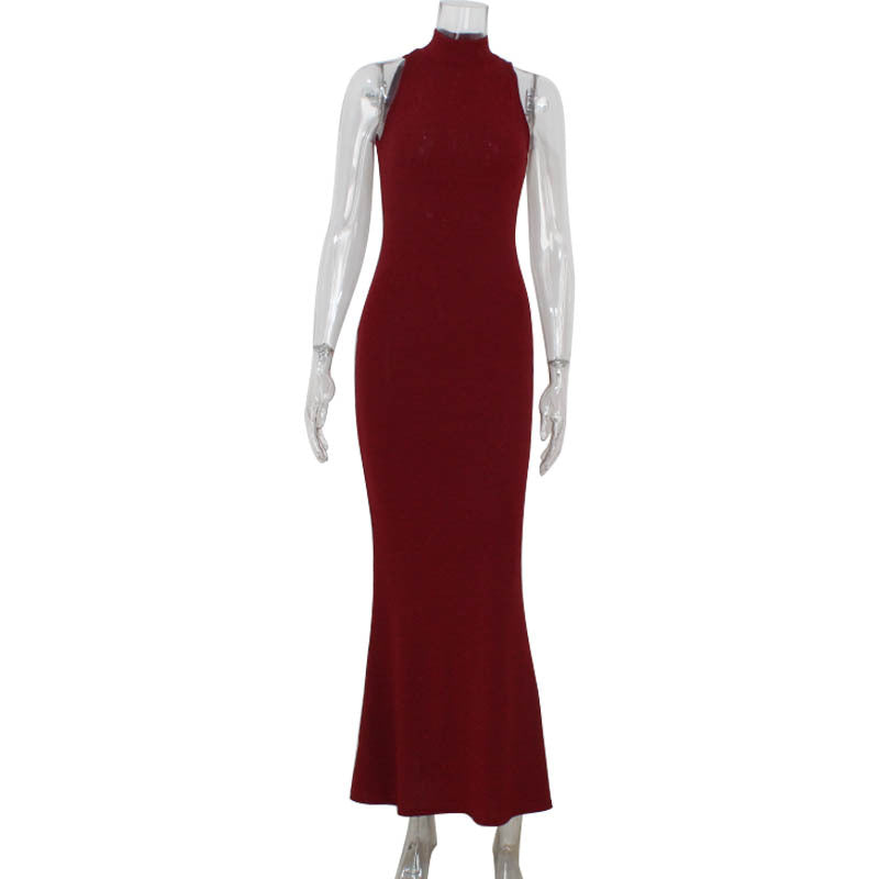 Glitter Embellished Halter Mock Neck Mermaid Floor-Length Gown
