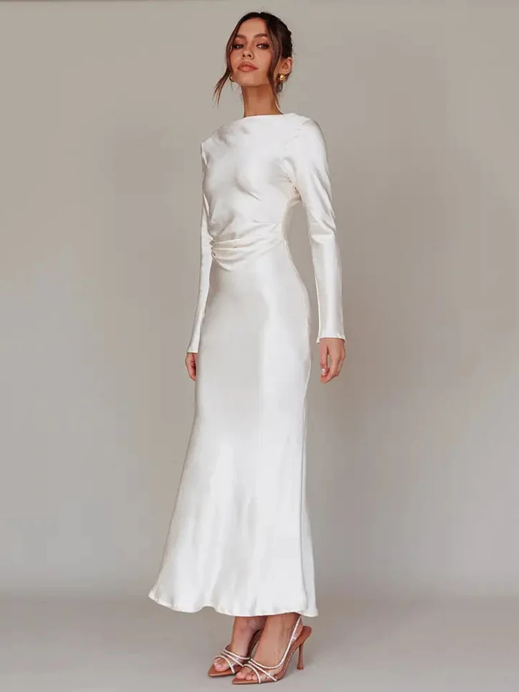 Bodycon Long Sleeve Women's Dress Party Club Evening Dress Female Slim Fit Round Neck Solid Long Dress Autumn New 2025