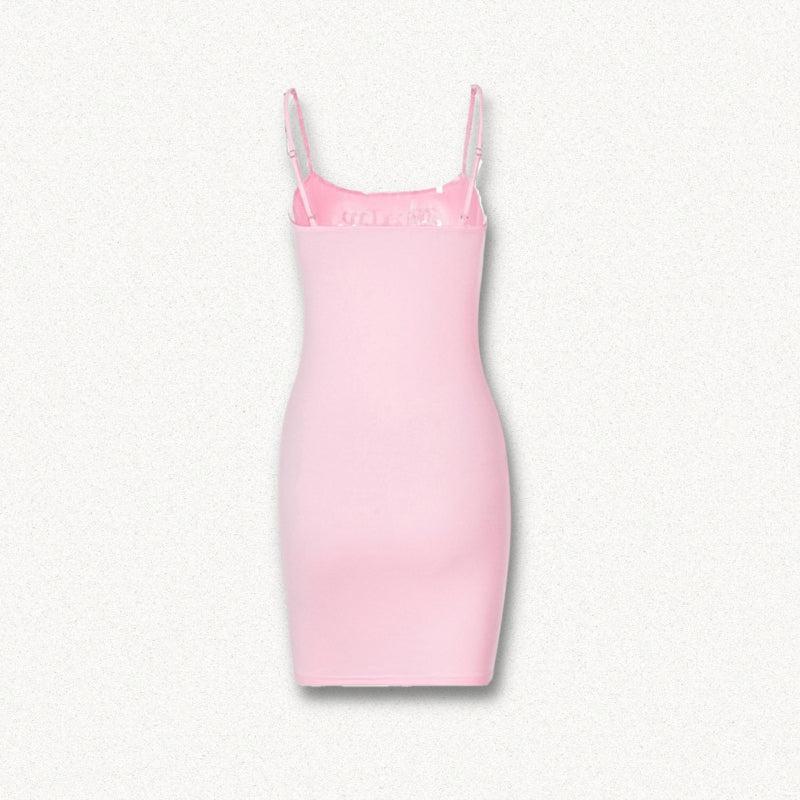 Rhinestone Gothic Script Spaghetti Strap Square Neck Bodycon Mini Dress