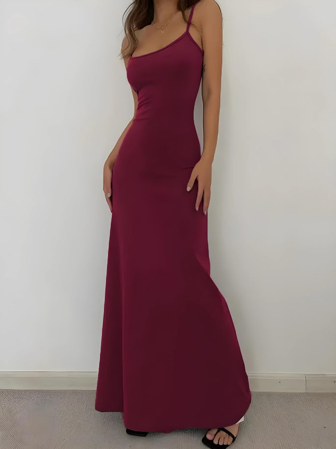 Square Neck Spaghetti Strap Jersey Bodycon Maxi Dress