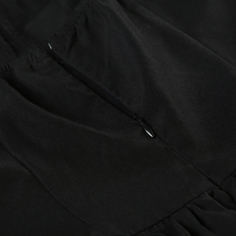 Bow Trim Scalloped Neck Spaghetti Strap Drop-Waist Bubble Hem Mini Dress
