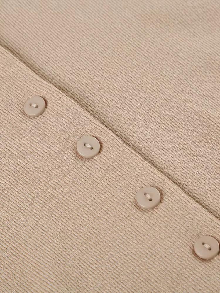 Knit Deep V-Neck Button-Front Short Sleeve Mini Dress