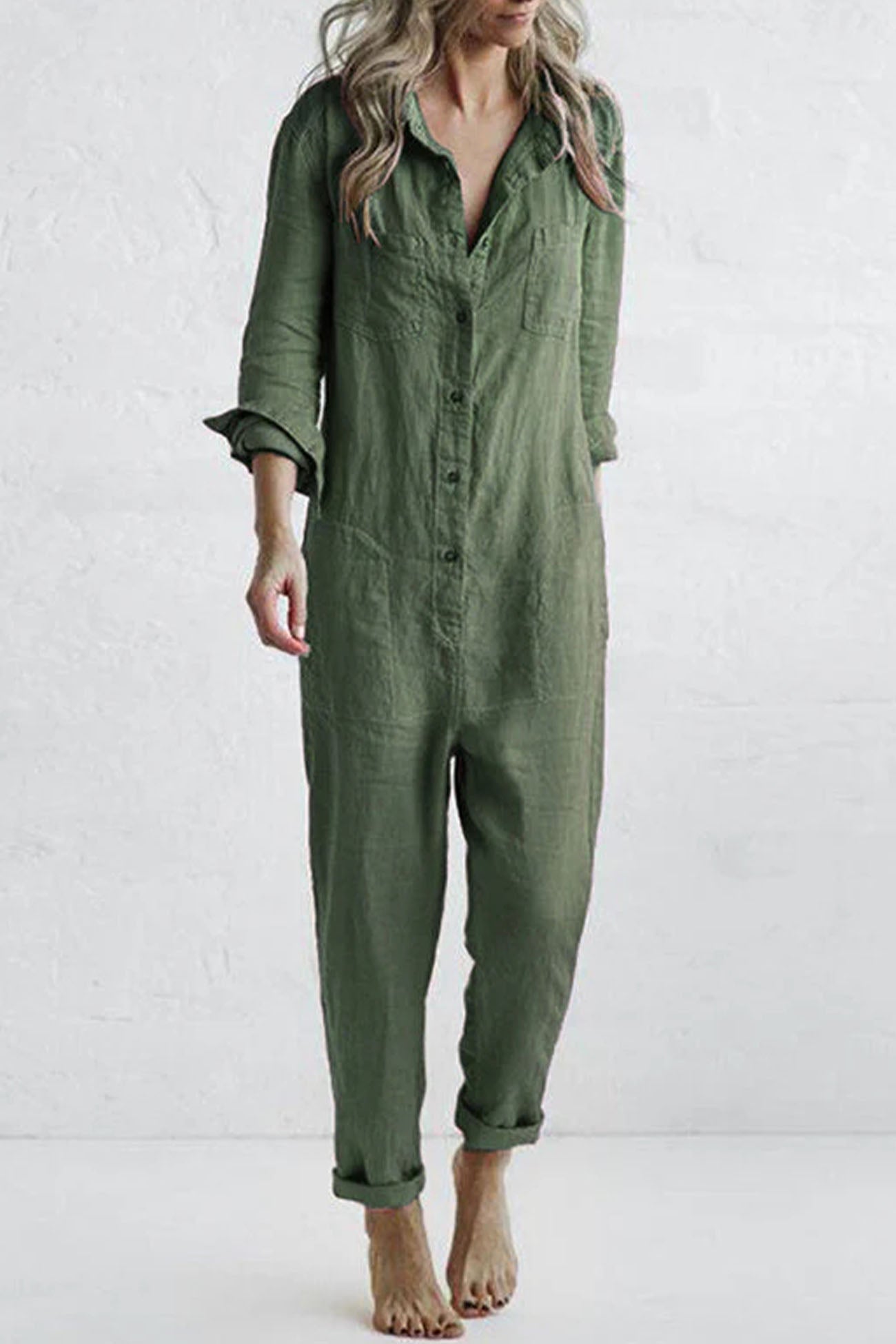 Jasmine - Comfortable long-sleeve jumpsuit with pockets for women