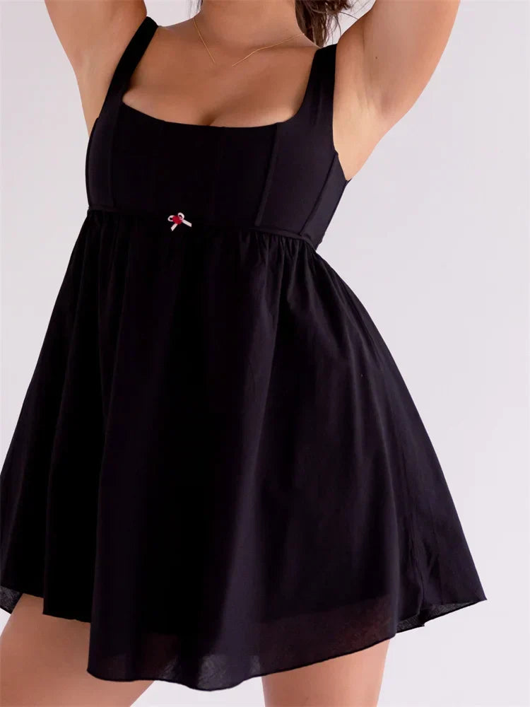 Square Neck Corset Seam Empire Waist Babydoll Mini Dress