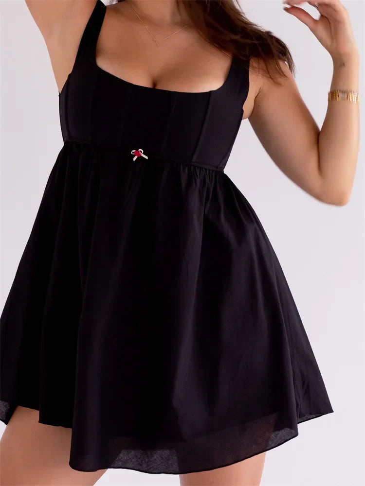 Square Neck Corset Seam Empire Waist Babydoll Mini Dress